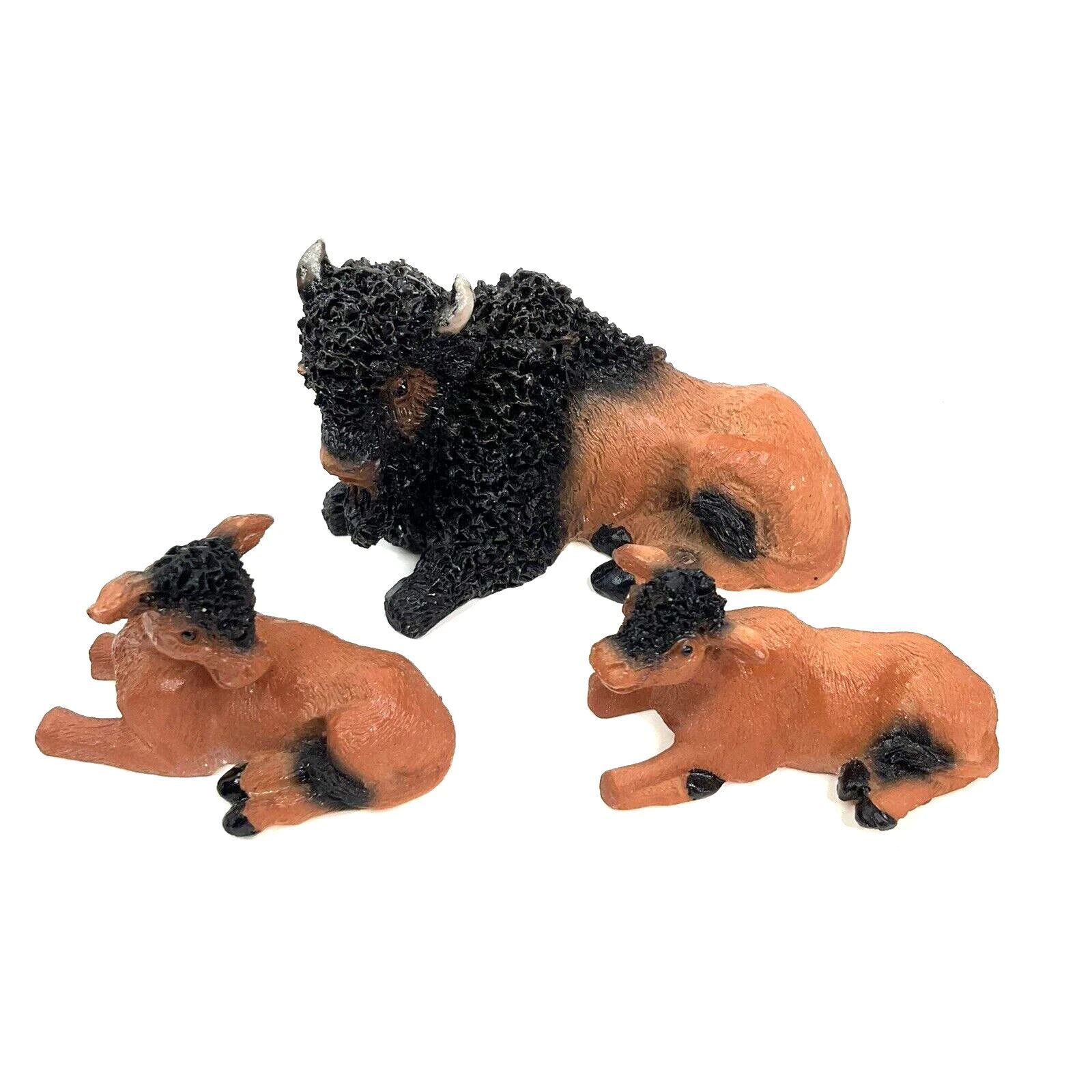 Lot Of (3) Bison Family Mother Bison w/ Bison Calves "Red Dogs"Figurines Vintage