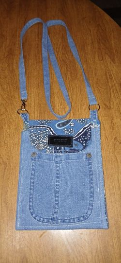 Homemade Hand Sewn Blue Jean Crossbody Cellphone Purse For Women