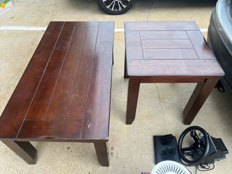 Solid wood, coffee table, and end table. Combo must take everything.