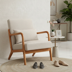 Cielo Mid-Century Upholstered Accent Chair with Pillow, Beige