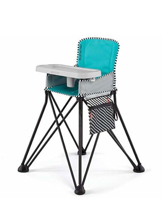 Bright Starts by Summer Pop ‘n Dine SE Highchair, Sweet Life Edition, Aqua Sugar