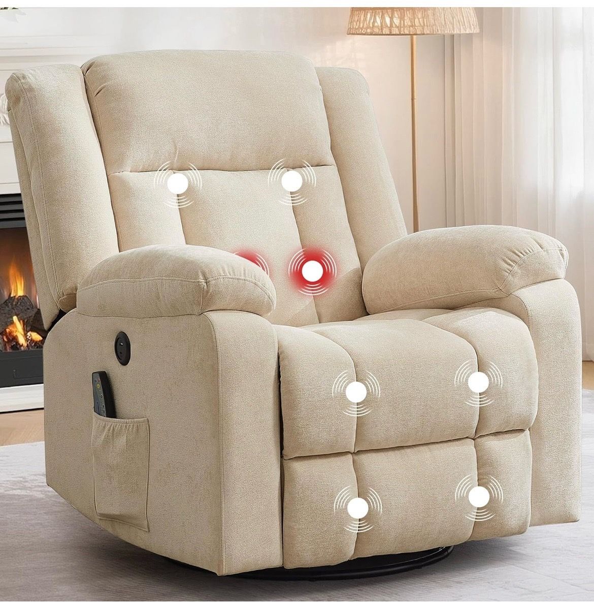 New in box-Korser Rocker Recliner, Glider Recliner Chairs for Adults, 360° Swivel Rocking Chair with Massage and Heating, Nursery Chair with Storage a