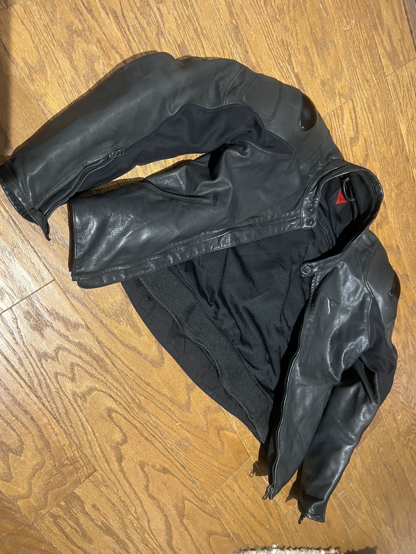 Black Leather Motorcycle Jacket With Pads.