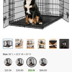 Dog Kennel Size: 36" L × 22.5" W × 25" H