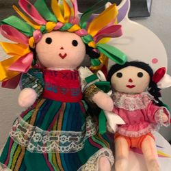 Mexican Handmade Dolls (2) 12” / 7 1/2” Everything for $10