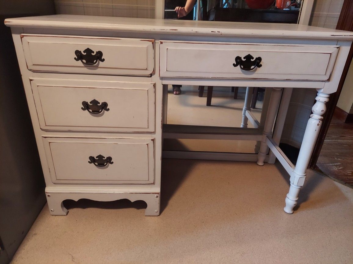 Distressed Finish White Desk 
