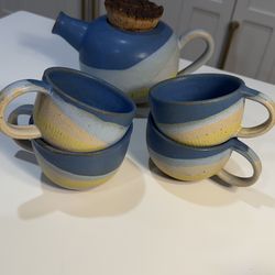 Ceramic teapot and cups set of 5