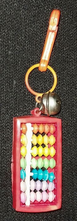 Vintage 1980s Keychain Plastic Necklace Abacus Charm w/ Bell