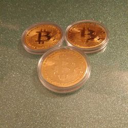 Set Of Three Tribute Type Bitcoins, Fun To Collect!