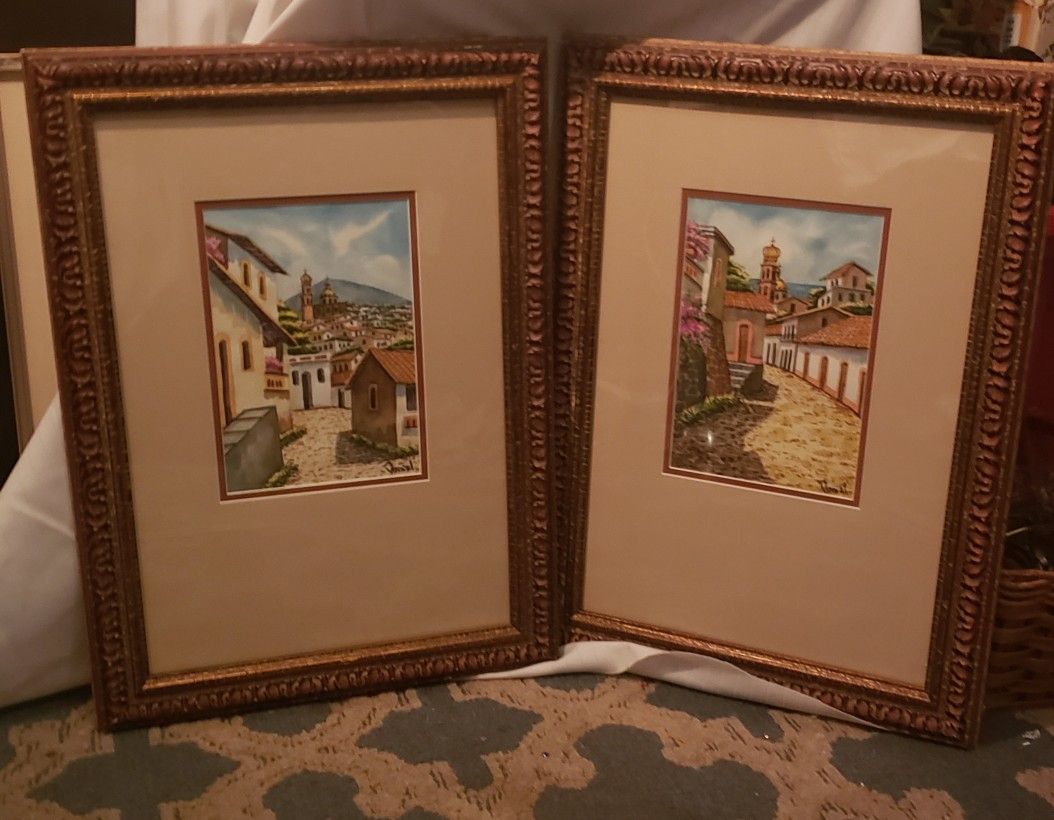 Hispanic watercolor paintings signed by artist