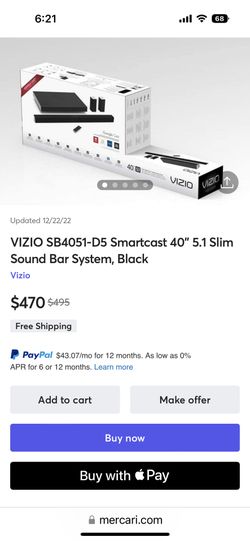 Vizio 5.0 sound bar system