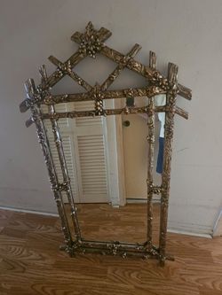 54" Vintage Italian Florentine Giltwood Mirror – Authentic Hand-Carved Wood Frame w/ Maker Stamp & Tag