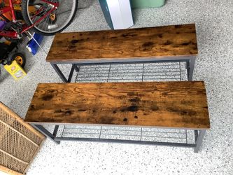 Wooden and metal benches, excellent condition measurements in pictures. Both one price only used indoors