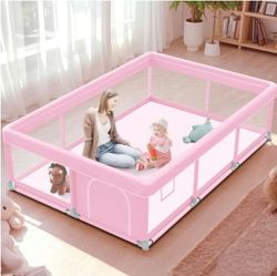 Pink Baby Playpen .Playpen for Little Princess Play Yards Indoor & Outdoor Sturdy Safety Baby Girls Play Pen with Soft Breathable Mesh Toddlers Activi