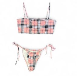 Motel Rocks Kandice Bikini Set Pink Tartan Plaid Womens size Small NEW
