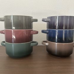 Gourmet Basics by Mikasa Soup Bowls Double Handled Ombre Set Of 6