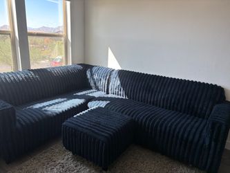 Plush Navy Blue Couch W Ottoman