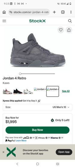 Air Jordan 4 Retro x KAWS 'Cool Grey'Men's size 10
