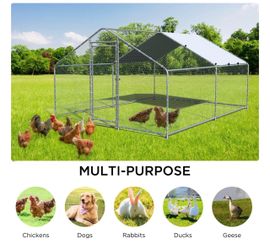 10x13x6.5ft Heavy Duty Walk-in Chicken Coop, Galvanized Steel Poultry Cage with Cover, Large Metal Chicken Run for Yard with Anti-Predator Mesh