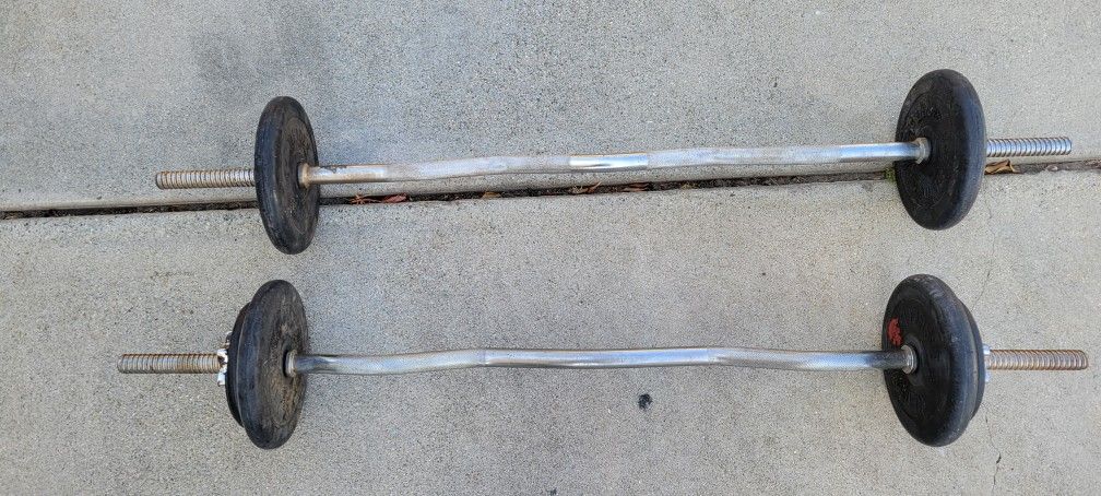 Two Curl Bars and Weights