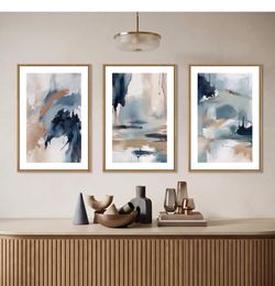Abstract Wall Art Set of 3 wood Frames