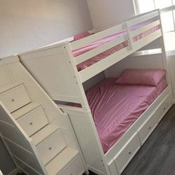 Luca white full over full bunk bed living spaces