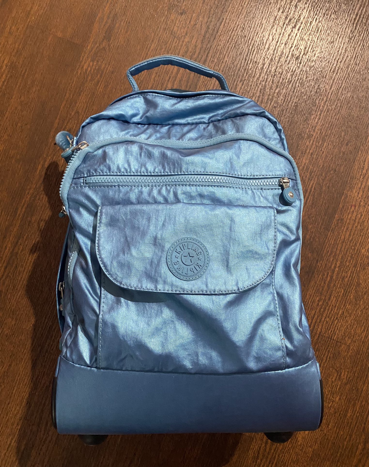 Kipling Metallic Blue Roller Backpack