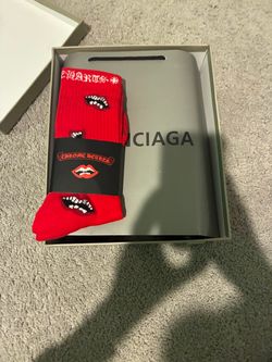 Black Balenciaga slides with chrome hearts socks