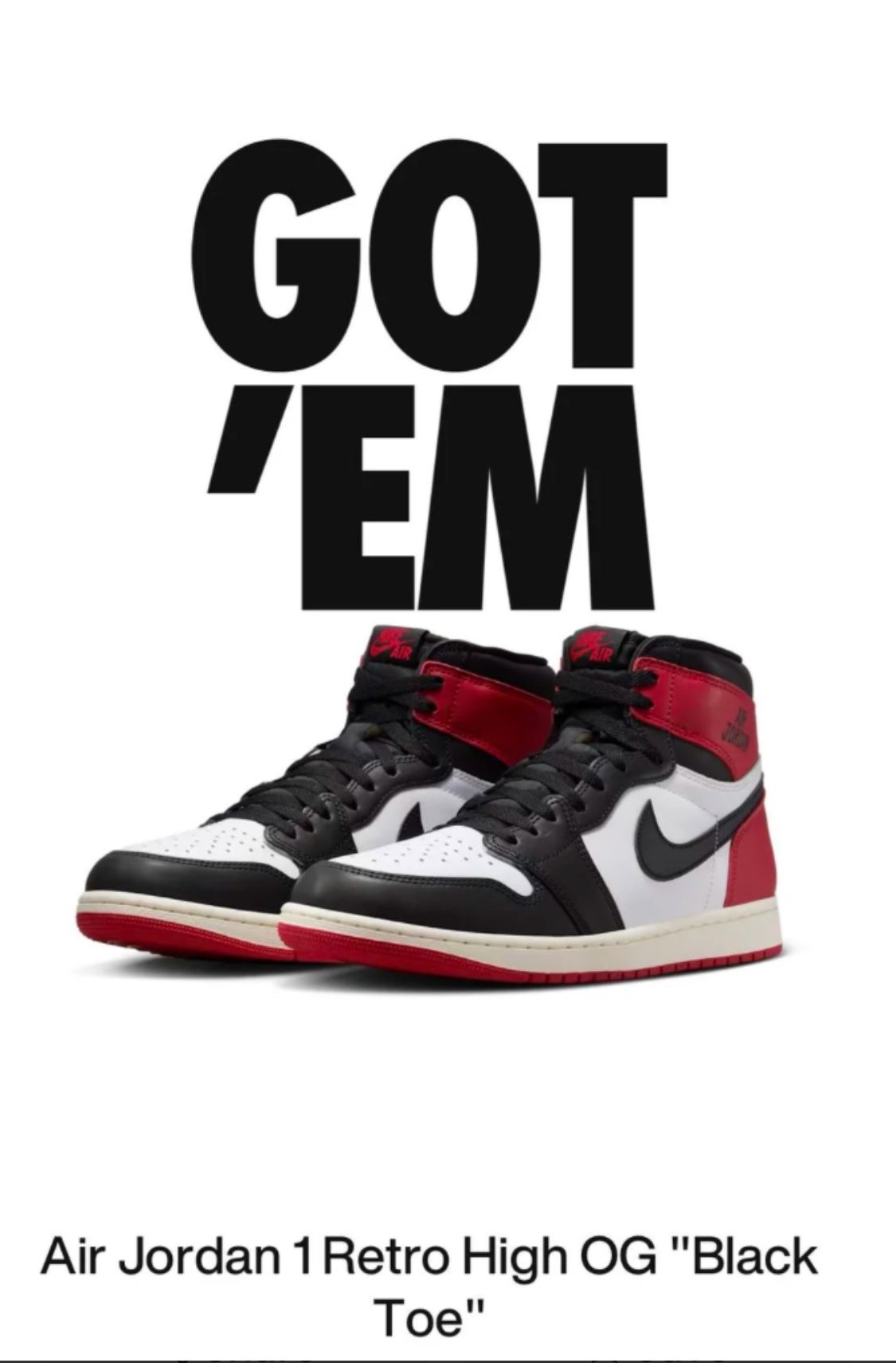 Air Jordan “Black Toe” Brand New
