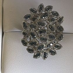 Sterling Silver ~1/2CTW Blue Diamond Cluster Statement Ring Size 7.25