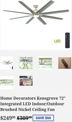 Home Decorators Kensgrove 72″ Integrated LED Indoor/Outdoor Brushed Nickel Ceiling Fan