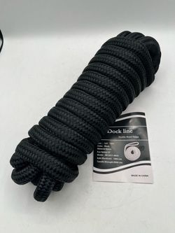 3/4" x 25ft Double Braided Nglon Dock Line, 12" Loop, Black