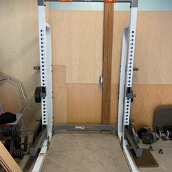 Power Rack, 135 Pounds Of Olympic Weights, Bar, And Bench