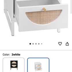 White Rattan Night Stand  