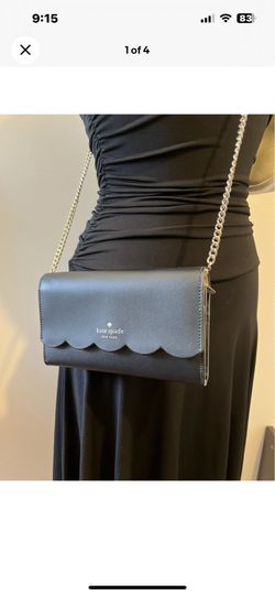Kate Spade Gemma scallop-edge leather wallet on a chain in black