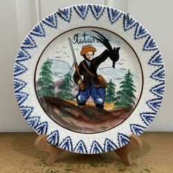 Antique Late 17th Century “Autumn” Bassano-Style Hand Painted Italian Faience Plate