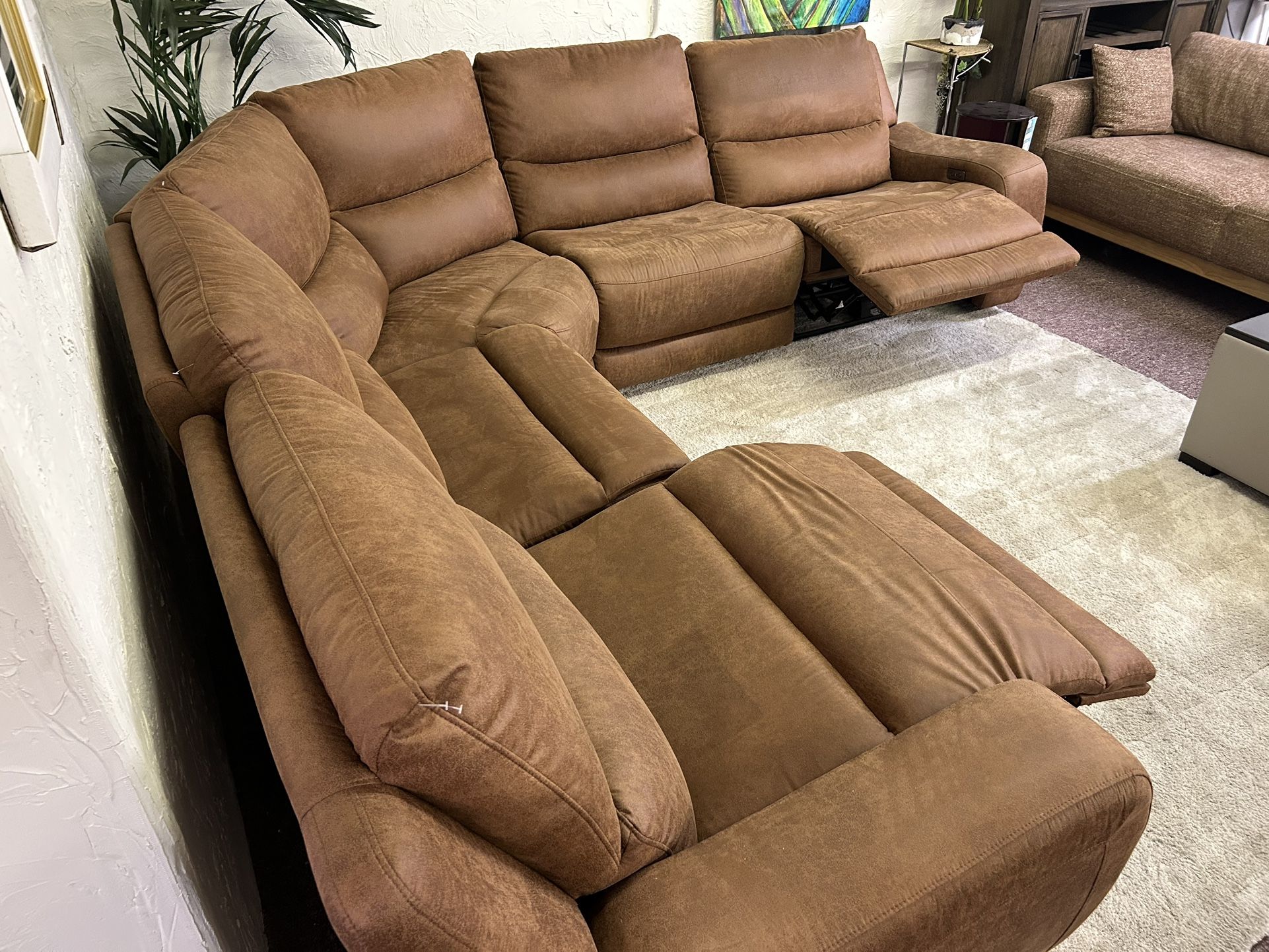 Furniture- 5 Pc High Performance Fabric Sectional With 2 Power Recliners- Tanico