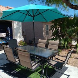 Patio Set Table And 6 Chairs With Umbrela 