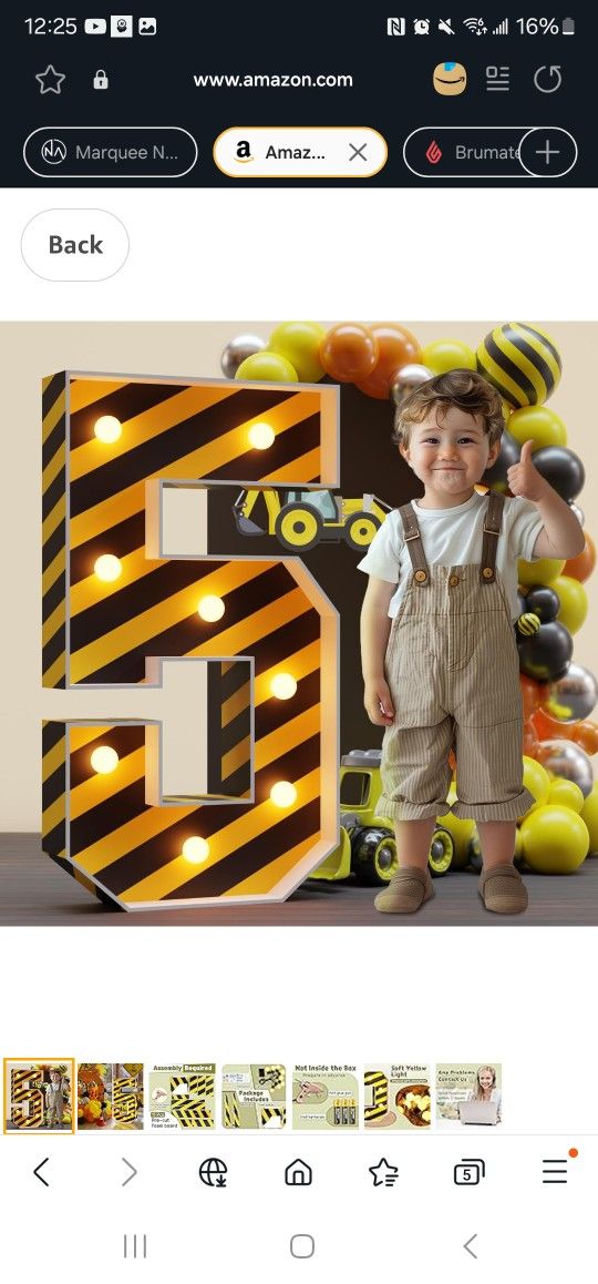 Marquee Numbers Construction Birthday Decorations: 3ft Large Party Decor Boy 4th Light Up Cardboard Number 4