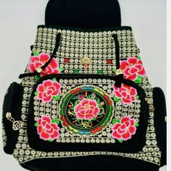 Multicolored Embroidered Floral Mini Retro Bag