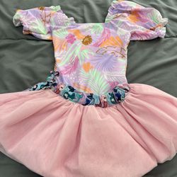 Ballet Outfit For 5-6 Years Old Girl . One Piece Puff Sleeve Leotard And Tutu Skirt
