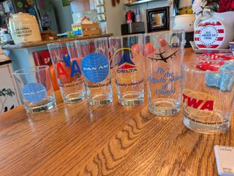 Vintage airline rocks glasses and vintage airline bar glasses,  Pan Am, Delta, American airlines, TWA, United airlines barware  bar ware