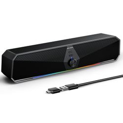 SENZER CS30 Bluetooth Computer Speakers for Desktop, USB Plug & Play PC Speakers with Dynamic LED Light, Stereo Sound Soundbar for Desktop Laptop Moni