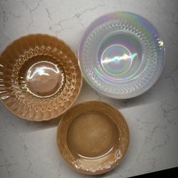 3 Fire King Bowls 2 Peach And 1 White Iridescent 