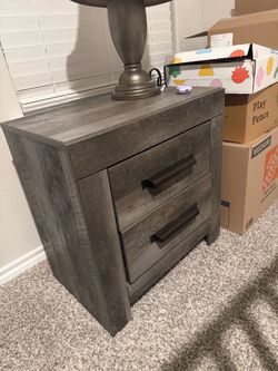 Ashely Furniture Gray Wood Nightstand with Two Drawers - $70 OBO