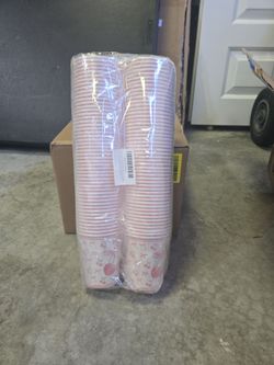 Pink Cherry Print Disposable Paper Cups Bulk Pack