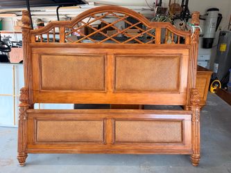 Rattan & Wood Bed Frame with Cane Panels