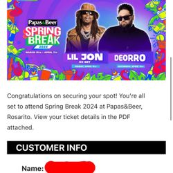 Papas and Beer Tickets (Weekend 4) 