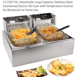 Commercial Deep Fryer with Basket, 3400W 12.7QT/12L, Detachable Large Capacity Stainless Steel Countertop Electric Oil Fryer with Temperature Control
