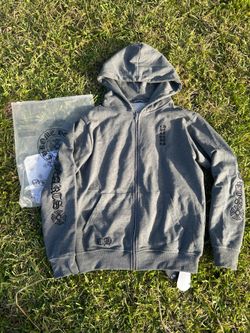 Gray Chrome Heart Embroidered Hoodie